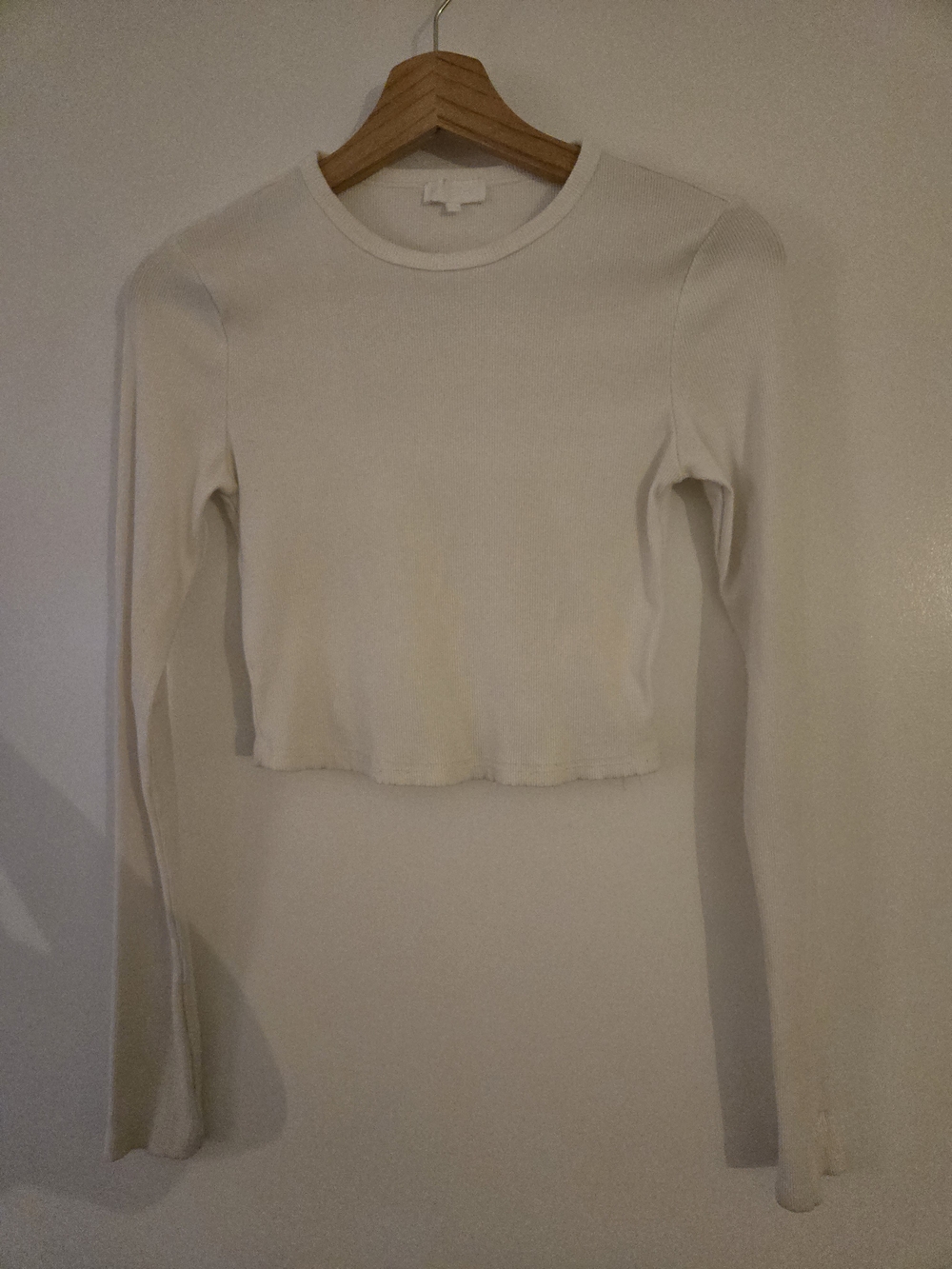 Meshki Cream Ribbed Long-Sleeve Crop Top
